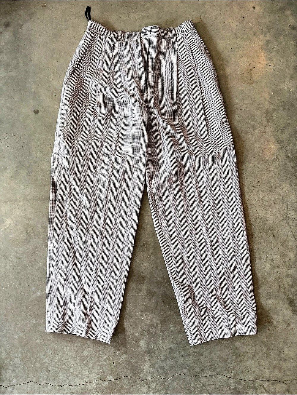 Valerie Stevens Houndstooth Linen-Blend Trousers in Brown & White Size 8